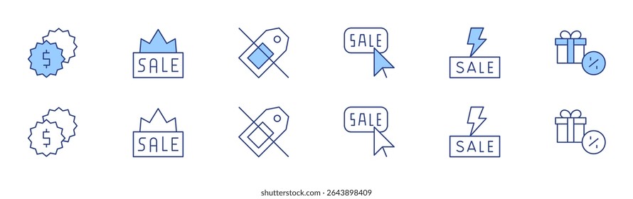 Sales icon set in two styles, Duotone and Thin Line style. Editable stroke. sales, sale, flashsale, nosales.