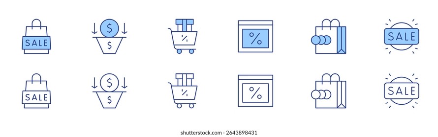 Sales icon set in two styles, Duotone and Thin Line style. Editable stroke. sale, calendar, salespipeline, sales.