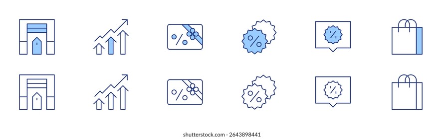 Sales icon set in two styles, Duotone and Thin Line style. Editable stroke. garage, discount, sales, offer, giftcard, shoppingbag.