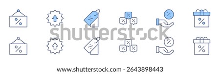 Sales icon set in two styles, Duotone and Thin Line style. Editable stroke. discount, sale, pricetag.