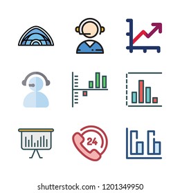 sales icon set. vector set about line chart, customer service, telemarketer and tent icons set.