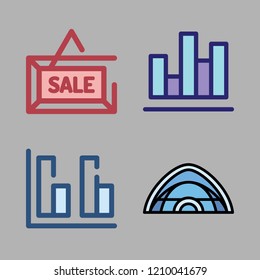 sales icon set. vector set about sale, bar chart and tent icons set.