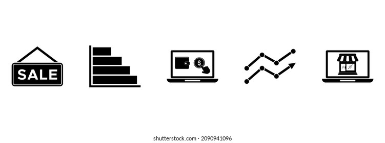 conjunto de iconos de ventas, símbolo de conjunto de vectores de ventas