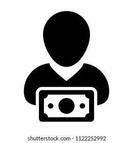 Sales icon vector male user person profile avatar with money symbol in flat color glyph pictogram illustration