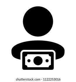 Sales icon vector male user person profile avatar with money symbol in flat color glyph pictogram illustration