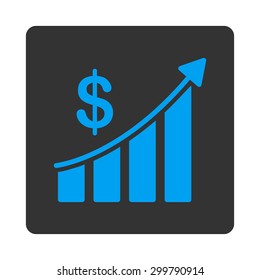 Sales icon. Vector style is blue and gray colors, flat rounded square button on a white background.