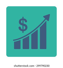 Sales icon. Vector style is cobalt and cyan colors, flat rounded square button on a white background.
