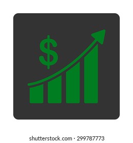 Sales icon. Vector style is green and gray colors, flat rounded square button on a white background.