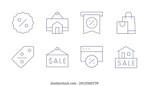Sales icons. Editable stroke. Containing sign, discount, sale, shoppingbag.