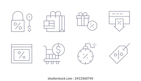 Sales icons. Editable stroke. Containing shoppingbag, calendar, sales, sale, flashsale, onlinesale, discount.
