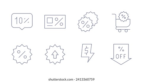 Sales icons. Editable stroke. Containing percent, discount, sale, sales, bigsale, shoppingcart, card.