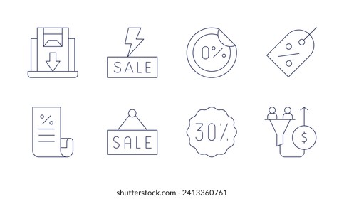 Sales icons. Editable stroke. Containing discount, flashsale, sale, percent, label, salespipeline, bill.
