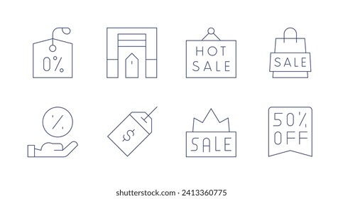 Sales icons. Editable stroke. Containing percent, garage, discount, sale, hotsale.
