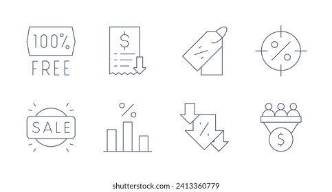 Sales icons. Editable stroke. Containing free, sale, lowsales, pricetag, target, salespipeline.