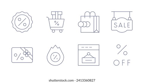 Iconos de ventas. Trazo editable. Con descuento, giftcard, ventas, hotsale, venta.