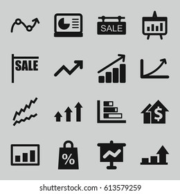 Sales icons set. set of 16 sales filled icons such as sale tag, graph, chart, chart on display, shopping sale, sale, dolar growth