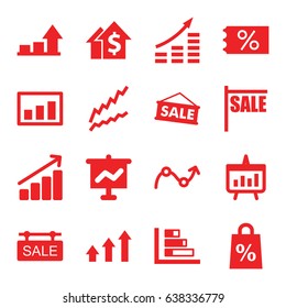Sales icons set. set of 16 sales filled icons such as sale tag, graph, chart, sale, money growth, dolar growth