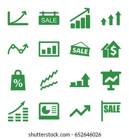 Sales icons set. set of 16 sales filled icons such as sale tag, graph, chart on display, sale, shopping sale, money growth, dolar growth