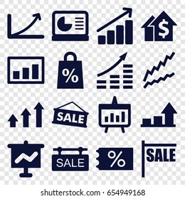 Sales icons set. set of 16 sales filled icons such as sale tag, graph, chart, chart on display, sale, money growth, dolar growth