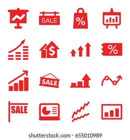 Sales icons set. set of 16 sales filled icons such as sale tag, graph, chart, chart on display, sale, money growth, dolar growth