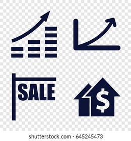Sales icons set. set of 4 sales filled icons such as graph, sale, money growth