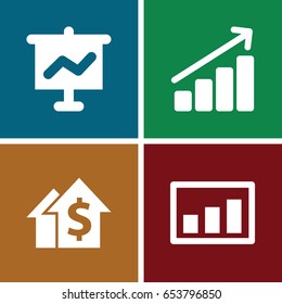 Sales icons set. set of 4 sales filled icons such as graph, dolar growth