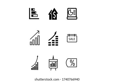 Sales icons. set of 9 editable outline sales icons: graph, chart, chart on display, sale,dolar growth, money growth.
Vector.