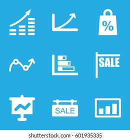 sales icons set. Set of 9 sales filled icons such as sale tag, graph, shopping sale, sale, money growth