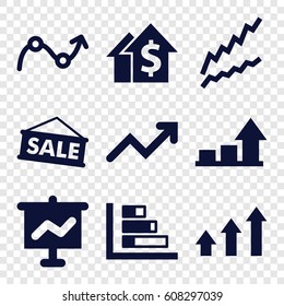 Sales icons set. set of 9 sales filled icons such as graph, sale, dolar growth