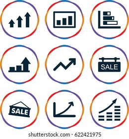 Sales icons set. set of 9 sales filled icons such as sale tag, graph, sale