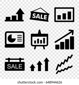 Sales icons set. set of 9 sales filled icons such as sale tag, graph, chart, chart on display