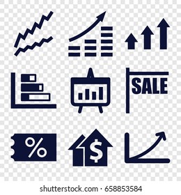 Sales icons set. set of 9 filled icons such as graph, chart, sale, ticket on sale, money growth
