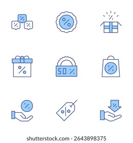 Sales icons set. Line Duotone style, editable stroke. discount, sale, gift, sales.