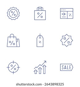 Sales icons set. Thin Line style, editable stroke. paperbag, pricetag, sales, sale, offer, target, shoppingbag.
