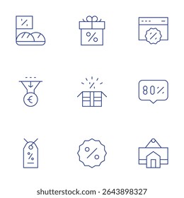 Sales icons set. Thin Line style, editable stroke. gift, web, percent, sign, sales, salespipeline, offer, sale.
