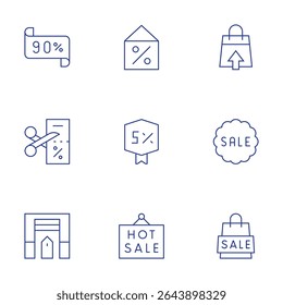Sales icons set. Thin Line style, editable stroke. percent, cut, garage, forsale, sale, hotsale, sales.