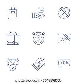 Sales icons set. Thin Line style, editable stroke. discount, giftcard, percent, sales, sale, saletime, salespipeline.