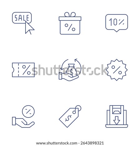 Sales icons set. Thin Line style, editable stroke. percent, discount, sales, sale, giftbox, pricetag, salesenablement.