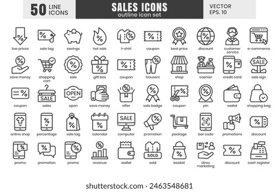 Sales icons set.E-commerce online shopping thin line icons vector