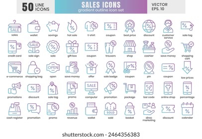Sales icons set.E-commerce online shopping gradient outline icons vector