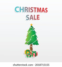 Sales illustration design and Christmas tree with decorations and gift boxes. Custom seller background, Good to use for Christmas gift illustration designs, posters etc.