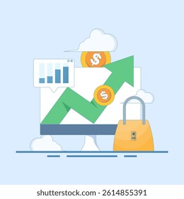sales increase concept. business increase, revenue and sales result. profit and success. progress in revenue increase, sales increase drastically. flat style design illustration.