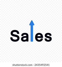 Sales increase concept, word with ascending arrow symbol. Vector illustration.