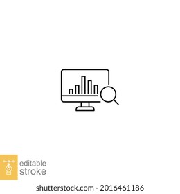 Sales Index Line Icon. Magnifying Glass Revenue Sale Chart Statistics Analysis Process Of Financial Business Productivity Improvement Editable Stroke Vector Illustration Design, White Background EPS10