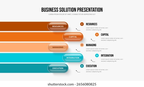 Ilustración vectorial de Plantilla de marco de visión de ventas. Lanzamiento Corporativa Diseño de diapositiva de infografía de cinco opciones. Plan digital 5 Diagrama de pasos Diseño de presentación.