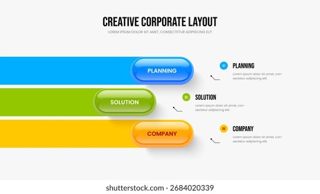 Introdução às vendas Layout de quadro de infográfico em 3 etapas. Modelo de Slide de Diagrama de Três Elementos de Perfil Digital. Ilustração Vetorial do Design da Apresentação da Análise Visual.