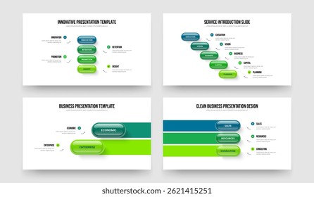 Sales Introduction Four Five Two Three Step Diagram Presentation Template Vector Illustration Set. Corporate Visualization 4 5 2 3 Element Infographic Slideshow Design Bundle.