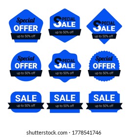 Sales label collection with blue color . Vector banner discount design.