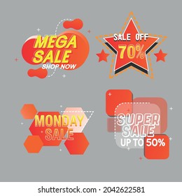 Sales Label Illustration Vector Design With Text, Mega Sale, Monday Sale, Sale Off 70%, Super Sale, Great For Advertising, Promotion And Shopping Concept.