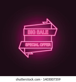 sales label on a ribbon neon icon. Elements of Sale set. Simple icon for websites, web design, mobile app, info graphics
